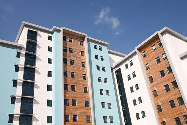 Stylish modern apartment block with softwood cladding detailing