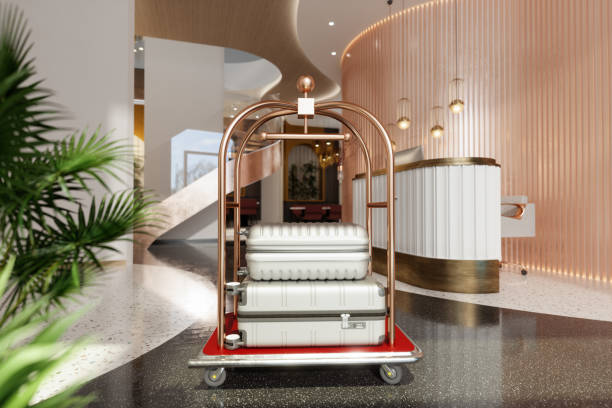 Luxury Hotel Entrance With Luggage Cart